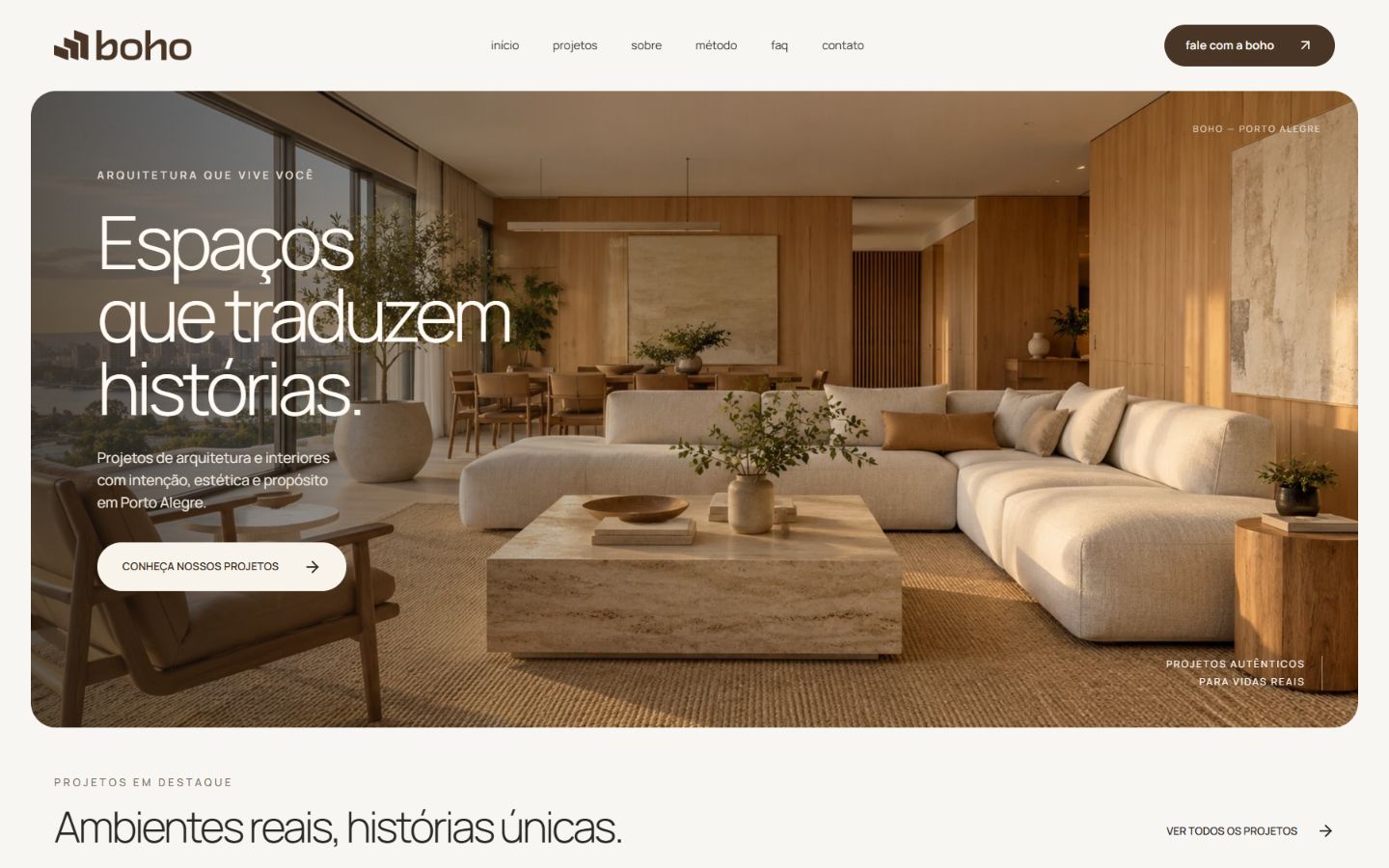 Hero do website Boho Arquitetura
